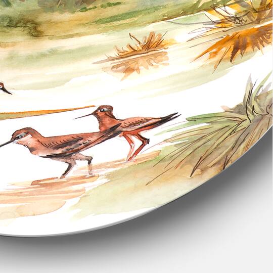 Designart - Autumn Landscape With Flying Over The Water - Traditional Metal Circle Wall Art